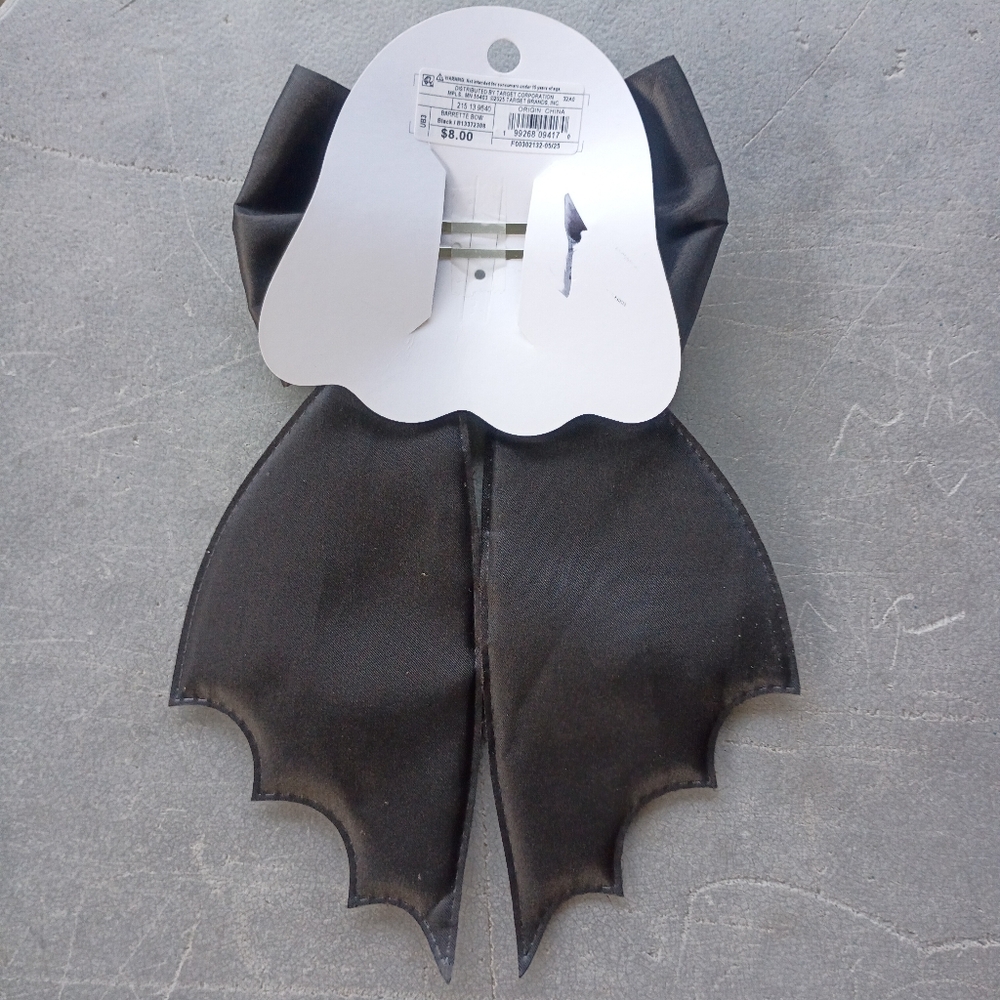 2/$10 Gothic Black Satin Bow with Bat Wing Tails - Picture 5 of 6